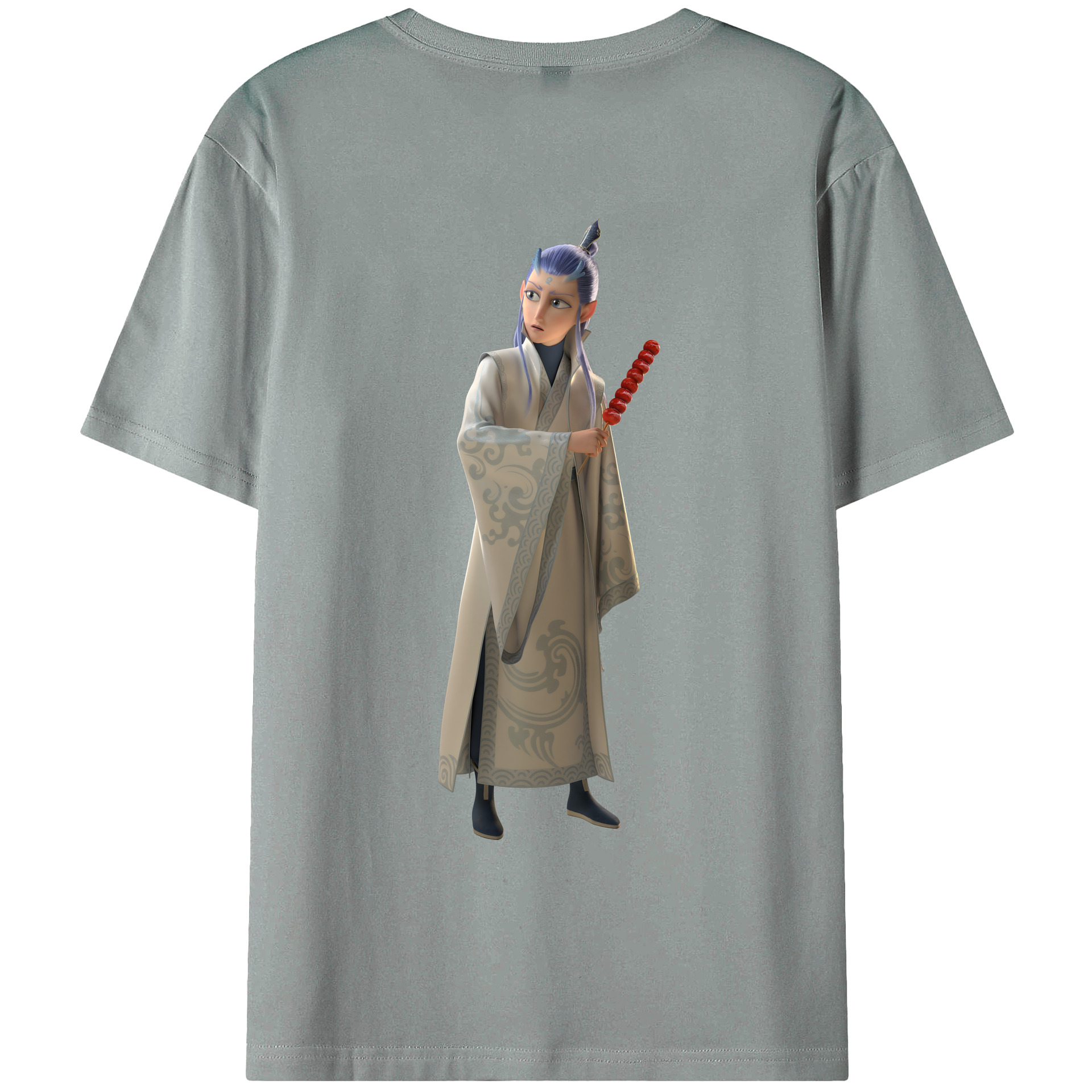 （画像用） Ne Zha 2 ナタ 魔童の大暴れ 綿100％ メンズ半袖Tシャツ（バックプリント） 通気性